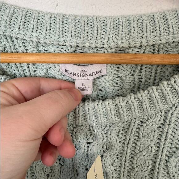NWT L.L. Bean Women's Signature Cotton Fisherman Tunic Sweater Large Mint - Picture 3 of 7